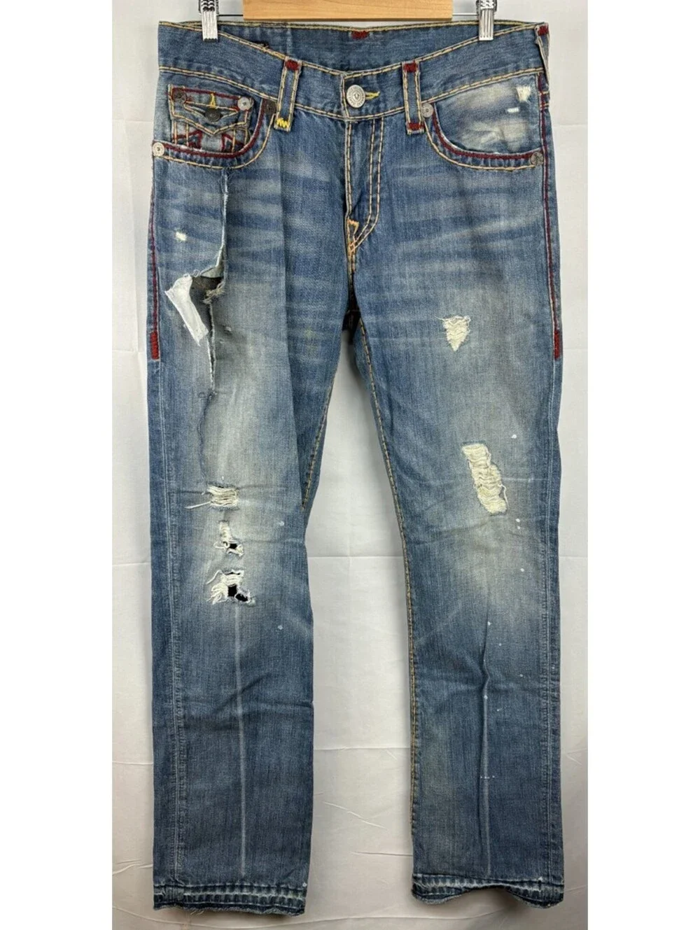True Religion Men's US Size 32 Ricky Distressed Denim Blue Jeans